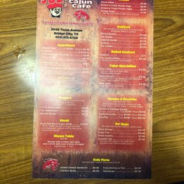 The menu at Judice's