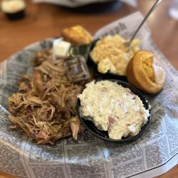 Smokin' Dave's BBQ & Brew - Pulled Pork platter with Mac & Cheese and Potato Salad