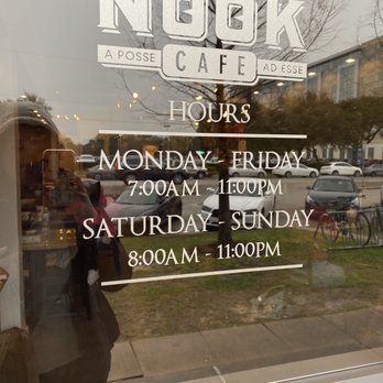The Nook Cafe - Window hours - Coffee & Tea Near Me - Houston, Texas