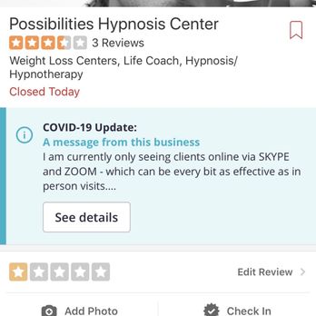 Possibilities Hypnosis Center - Since this was edited out of his response after my update, here's evidence. Trust him? Your decision - Hypnosis/Hypnotherapy Near Me - Barrington, Rhode Island