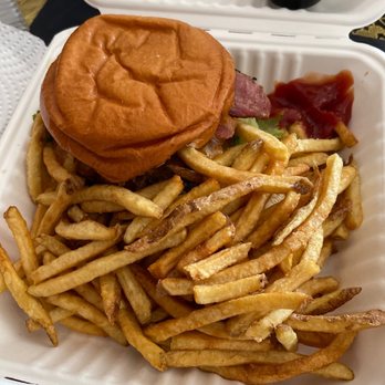The House On Parliament - House burger with peameal and cheese. - British Near Me - Toronto, Ontario
