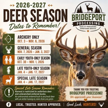 Bridgeport Wild Game Processing - We will be open by appt to drop off in Sept. 2026. Call Anita at (940) 391-9153 - Butcher Near Me - Bridgeport, Texas Bridgeport Wild Game Processing - We will be open by appt to drop off in Sept. 2026. Call Anita at (940) 391-9153 - Butcher Near Me - Bridgeport, Texas