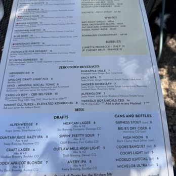 Eclectic Bar and Grill - July 21, 2026 - Drink Menu. - Burgers Near Me - Silverthorne, Colorado
