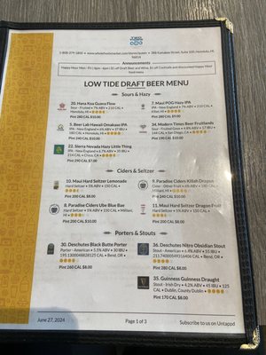Menu photo 6 Two Tides Bar Honolulu, HI