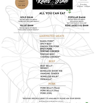 Kale’s Hale - menu Nov 2025 - Barbeque Near Me - Honolulu, Hawaii