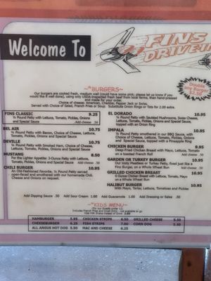 Menu photo 3 Fins Drive In Springfield, OR