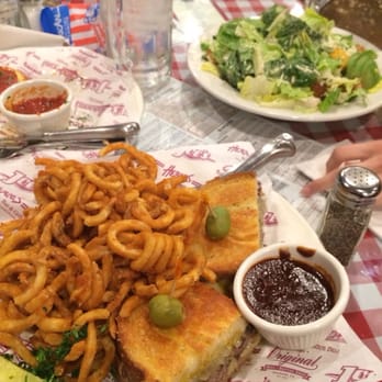 Heroes - Patty melt with curly fries. And the Caesar salad - American Near Me - Riverside, California