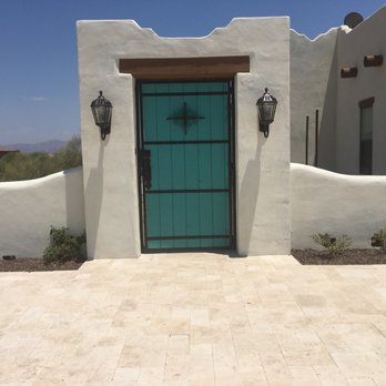 Colorworks Landscaping - Front entrance with custom Santa Fe door - Landscape Architects or Designers Near Me Colorworks Landscaping - Front entrance with custom Santa Fe door - Landscape Architects or Designers Near Me