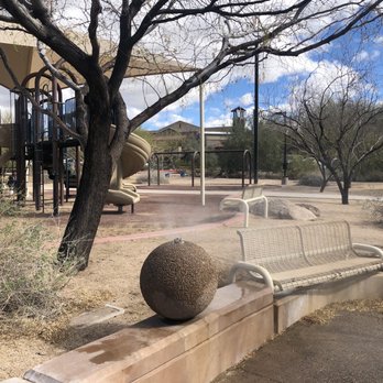 Florence Ely Nelson Desert Park - Water misters near bench and play area that you can turn on manually - Parks Near Me - Scottsdale, Arizona