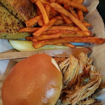 Satchmo's - Cornbread sweet potato fries and pulled pork sandwich - Cajun/Creole Near Me - Flagstaff, Arizona Satchmo's - Cornbread sweet potato fries and pulled pork sandwich - Cajun/Creole Near Me - Flagstaff, Arizona