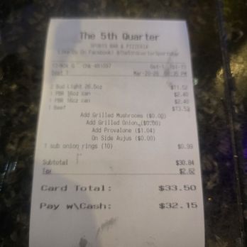 The Fifth Quarter - They break federal law by charging a surcharge on debiting credit purchases - Sports Bars Near Me - East Peoria, Illinois The Fifth Quarter - They break federal law by charging a surcharge on debiting credit purchases - Sports Bars Near Me - East Peoria, Illinois