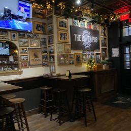 a bar with a television on the wall a bar with a television on the wall