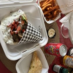 Ramallah Food Market - Gyro Wrap French Fries and a Dessert.