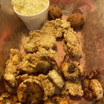 Market By the Bay - Fried oysters and grilled shrimp Deviled egg potato salad - Seafood Near Me - Daphne, Alabama Market By the Bay - Fried oysters and grilled shrimp Deviled egg potato salad - Seafood Near Me - Daphne, Alabama