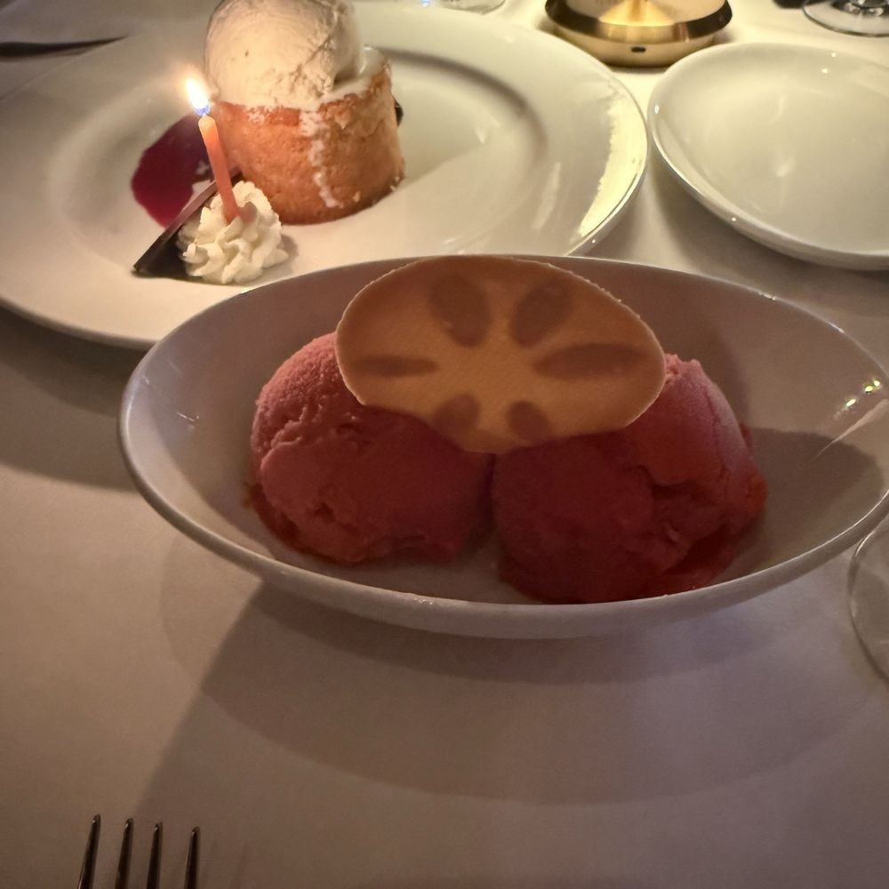 Ocean Prime - Butter cake and Raspberry sorbet - Seafood Near Me - Nashville, Tennessee Ocean Prime - Butter cake and Raspberry sorbet - Seafood Near Me - Nashville, Tennessee