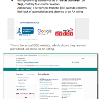 Critical Control - This shows the lies on their website. They claim BBB A+ rating but in reality they are not accredited - Damage Restoration Near Me - Petaluma, California