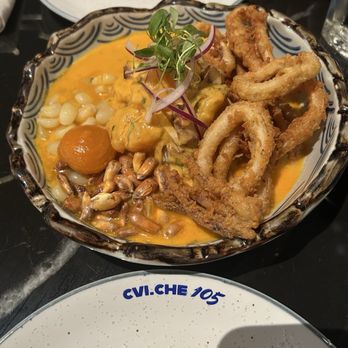 CVI.CHE 105 - Fried calamari, fish, octopus ceviche - Peruvian Near Me - Coral Gables, Florida