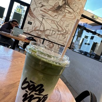 Bopomofo Cafe - Frankie (matcha milk tea with blueberry  compote) - Bubble Tea Near Me - Artesia, California