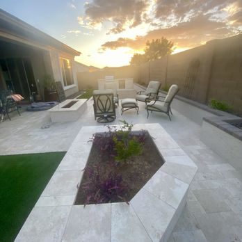 Griffin's Desert Scapes - Sunset.  Choose a space! Covered or open to the sky.  As plants fill in, all eyes come down inside patio. - Landscaping Near Me - Gilbert, Arizona