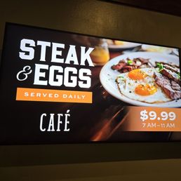 Steak & eggs breakfast price was raised from $8.99 to $9.99 on May 7, 2025. Steak & eggs breakfast price was raised from $8.99 to $9.99 on May 7, 2025.