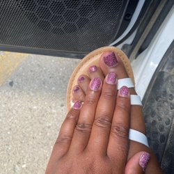 Kingdom Nails & Spa - Dip #364 pink, black and white flakes