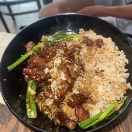 Mongolian steak and white rice Mongolian steak and white rice
