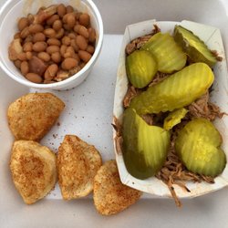 BOB-B-Q Sliders and Sides. - Brisket meat bowl, baked beans, and pierogis!