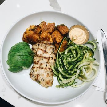 Bite Food & Coffee - Farmer's Bowl with charred chicken, veggie noodles, sweet potato and avocado - Coffee & Tea Near Me - Hackensack, New Jersey Bite Food & Coffee - Farmer's Bowl with charred chicken, veggie noodles, sweet potato and avocado - Coffee & Tea Near Me - Hackensack, New Jersey