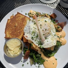 Special- fried southern I think it was called. SO good!! Cornbread & honey butter, sweet potato, Swiss chard, and a perfect egg. Special- fried southern I think it was called. SO good!! Cornbread & honey butter, sweet potato, Swiss chard, and a perfect egg.