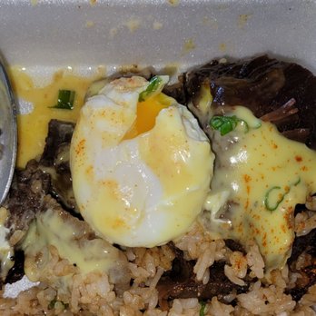 Button Up Cafe - Eggs Benny with rice and corned beef - Breakfast & Brunch Near Me - Pearl City, Hawaii Button Up Cafe - Eggs Benny with rice and corned beef - Breakfast & Brunch Near Me - Pearl City, Hawaii