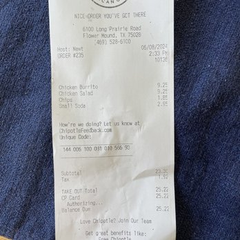 Chipotle Mexican Grill - The receipt to show - Mexican Near Me - Flower Mound, Texas Chipotle Mexican Grill - The receipt to show - Mexican Near Me - Flower Mound, Texas