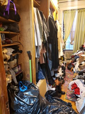 Closet out in the open - This person needed to organize their closet before their open house. Closet out in the open - This person needed to organize their closet before their open house.