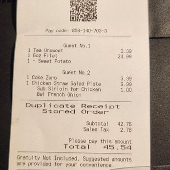 LongHorn Steakhouse - Receipt - Steakhouses Near Me - Saint Augustine, Florida LongHorn Steakhouse - Receipt - Steakhouses Near Me - Saint Augustine, Florida