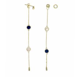 Silver- mother of pearl & lapis lazuli long drop earrings