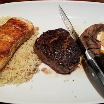 LongHorn Steakhouse - Flo's filet & LongHorn salmon with rice and baked sweet potato - Steakhouses Near Me - Parsippany, New Jersey LongHorn Steakhouse - Flo's filet & LongHorn salmon with rice and baked sweet potato - Steakhouses Near Me - Parsippany, New Jersey