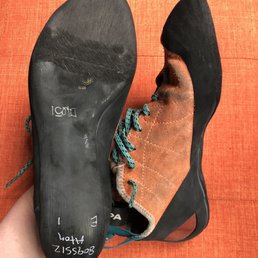 Re-soled Scarpa Helix climbing shoes Re-soled Scarpa Helix climbing shoes