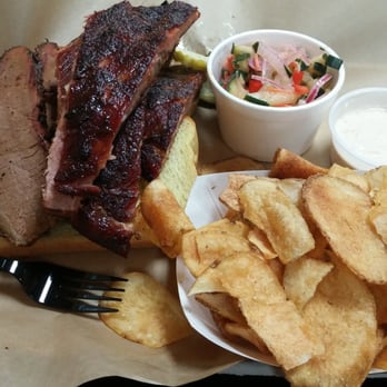 Kue'd Smokehouse - Two meat combo. Brisket and ribs. Pickled veggies and chips and dip. - Smokehouse Near Me - Waukee, Iowa Kue'd Smokehouse - Two meat combo. Brisket and ribs. Pickled veggies and chips and dip. - Smokehouse Near Me - Waukee, Iowa