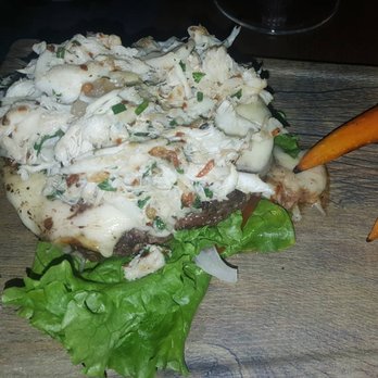 Chop, Block & Brew - Chopblock burger with lump crab meat surf and turf no bun. Pickled carrots replaced fries. - American Near Me - Maricopa, Arizona