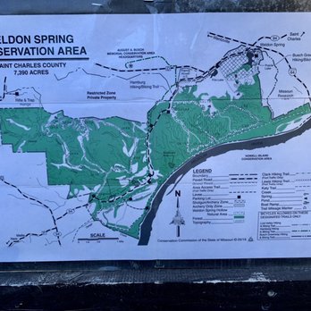 Weldon Spring Conservation Area - Two trail options to choose from - Map of Weldon Spring Conservation Area in Missouri, displaying hiking trails, natural areas, and boundaries within Saint Charles County. - Hiking Near Me - St. Charles, Missouri