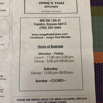 Jong's Thai Kitchen - Take-out menu - Thai Near Me - Topeka, Kansas Jong's Thai Kitchen - Take-out menu - Thai Near Me - Topeka, Kansas