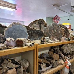 Petrified wood, various stones. Water to spray for whether you like a polished effect look on the unpolished pieces.