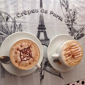 Crepes de Paris - Hazelnut latte (left) and Carmel latte (right) - Creperies Near Me - Brea, California Crepes de Paris - Hazelnut latte (left) and Carmel latte (right) - Creperies Near Me - Brea, California