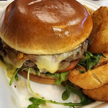 Lone Pine Eatery - Short Rib Burger with onion rings - Coffee & Tea Near Me - San Diego, California
