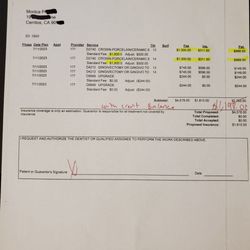All Care Dental - Charged 1800 per crown and only adjusted to 1300. Aetna negotiated price is 623 and they cover 50%. See next photo.