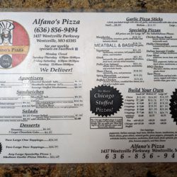 Alfano's Pizza - New pricing.  Menu photo taken 5/11/2024.