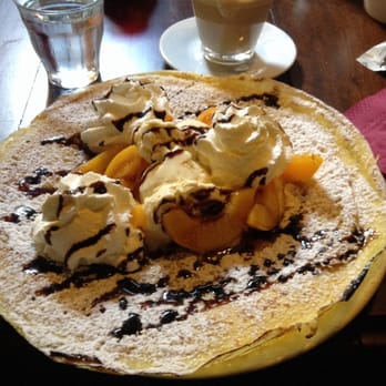 The Pancake Bakery - Chocolate sauce, ice cream, whipped cream and peaches. - Pancakes Near Me - Amsterdam, New Hampshire The Pancake Bakery - Chocolate sauce, ice cream, whipped cream and peaches. - Pancakes Near Me - Amsterdam, New Hampshire
