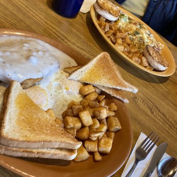 The Place - 5oz Chicken Fried Steak w/ Country Gravy, Diced Potatoes, Two Fried Eggs & Toast and Omelette w/ Diced Potatoes & English Muffin - Breakfast & Brunch Near Me - Glendale, Arizona The Place - 5oz Chicken Fried Steak w/ Country Gravy, Diced Potatoes, Two Fried Eggs & Toast and Omelette w/ Diced Potatoes & English Muffin - Breakfast & Brunch Near Me - Glendale, Arizona