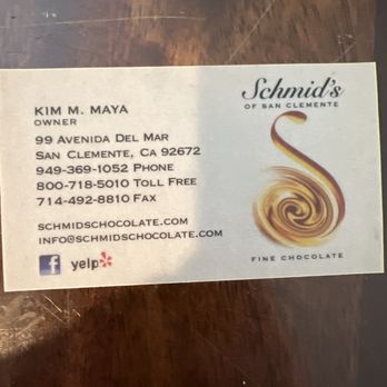 Schmid's of San Clemente - business card - Chocolatiers & Shops Near Me - San Clemente, California