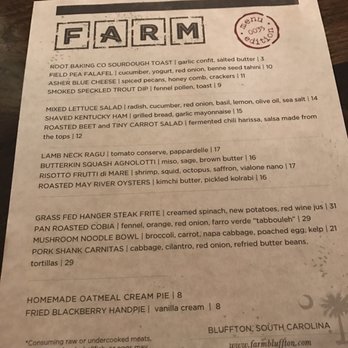 FARM Bluffton - 35th Menu, the menu changes regularly - New American Near Me - Bluffton, South Carolina