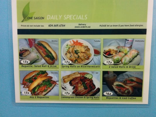 Menu photo 7 One Saigon Vancouver, BC Menu photo 7 One Saigon Vancouver, BC